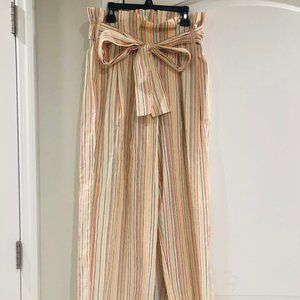 J. Crew Paper-bag Waist Wide Leg Striped Pants